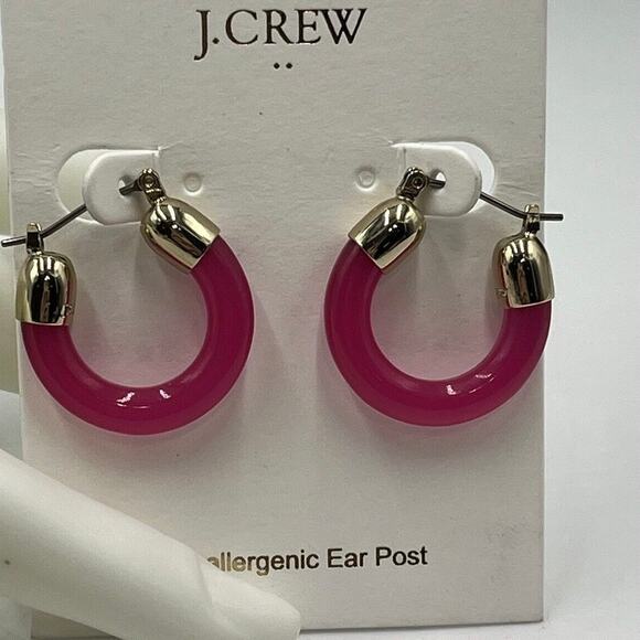 J. Crew Solid-color Neon Hot Pink Gold Tone Acrylic Hoop Earrings New - Picture 1 of 7